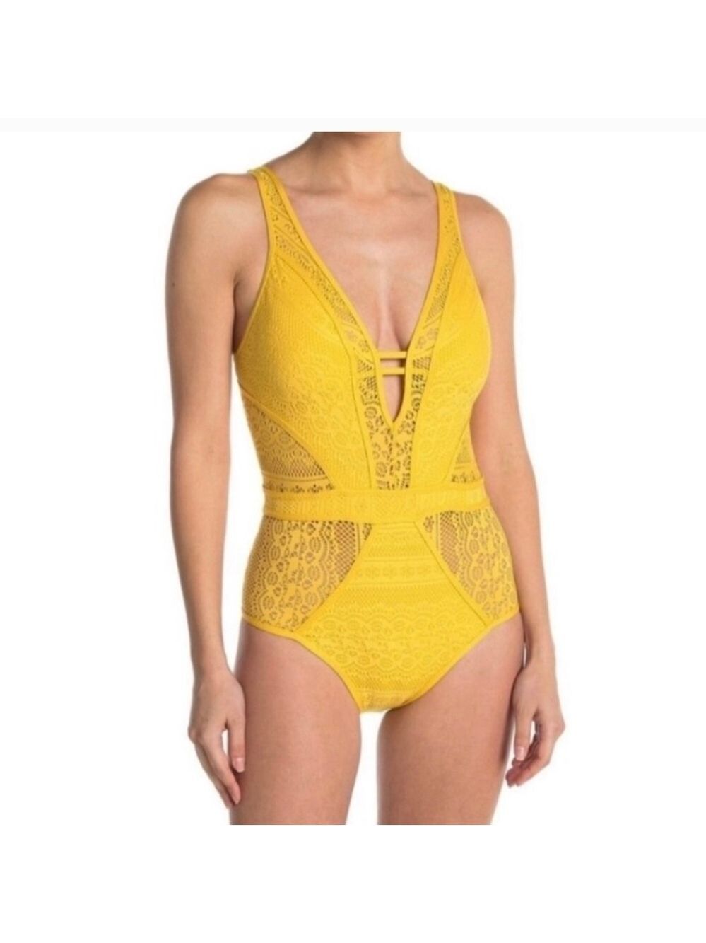 Becca yellow one piece swimsuit size large